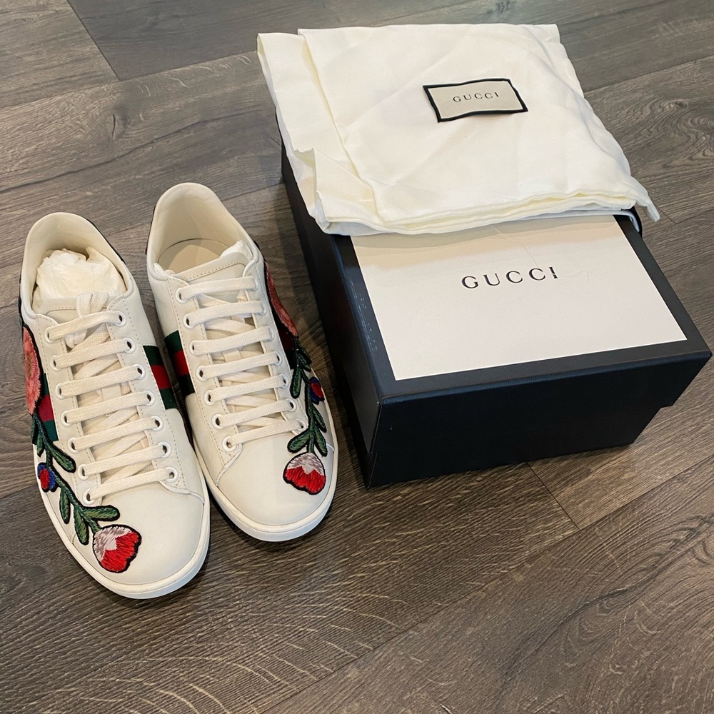 Gucci Women Ace Embroidered Floral Sneakers Size 36 (fit 6.5-7US)